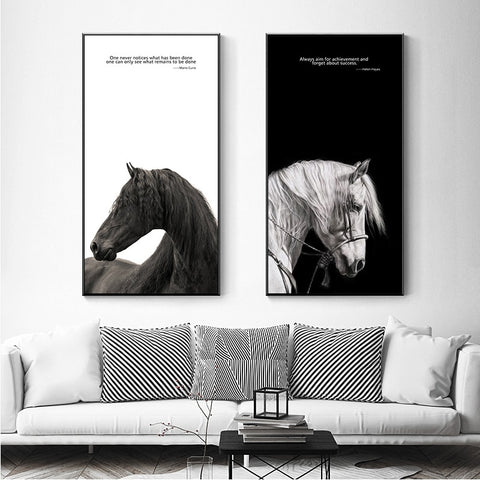 Nordic Minimalist Black n White Horses With Quote Canvas