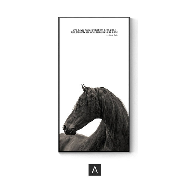 Nordic Minimalist Black n White Horses With Quote Canvas